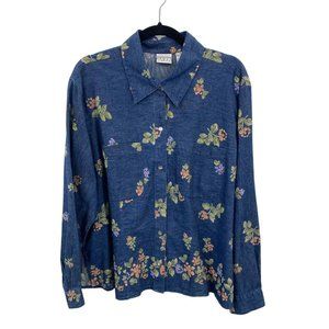 Villager Sport Liz Claiborne Snap Front Shirt Womens 3X Blue Chambray Cotton NEW